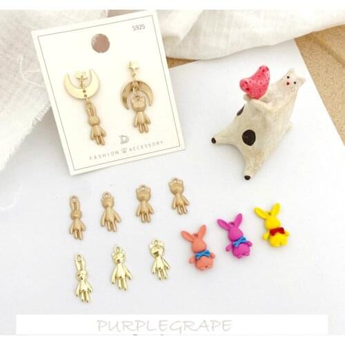6pcs Color-preserving alloy jewelry cute rabbit bear kitten shape pendant homemade handmade DIY earrings pendant material