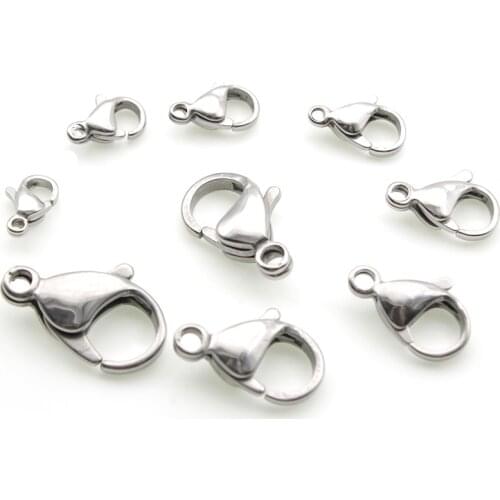30pcs/lot Lobster Clasps Stainless Steel Jewelry Finding Claw Clasp Hooks for Diy Necklace & Bracelet Chain Making 9/10/12/19MM