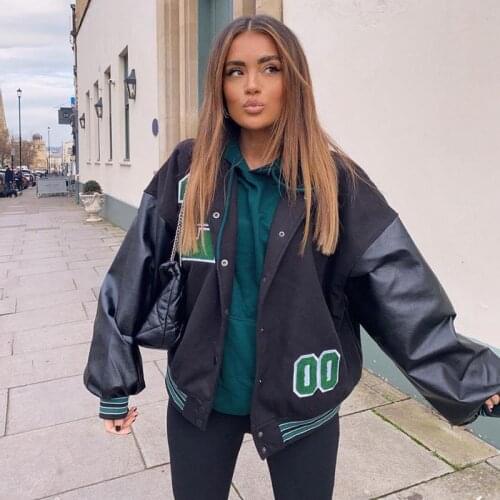 Womens Coats and veste femme Baseball harajuku Street Casual Coat Loose Stitching Jacket Tops Womens spring jacket goth куртки