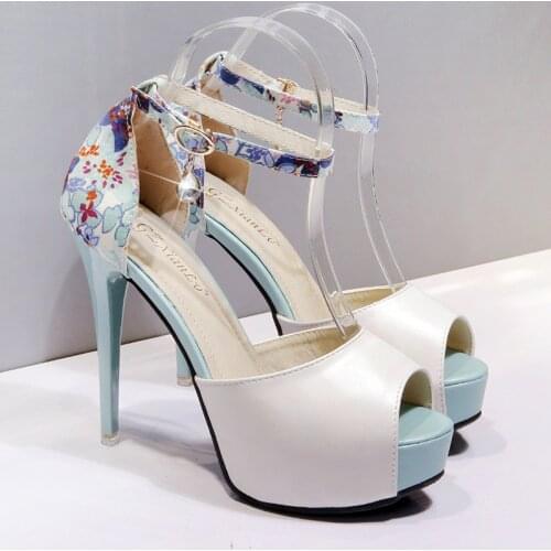 2019 HOT Women Pumps Silk Peep Toe Buckle Strap 14CM Thin Heels Waterproof platform Office High Heel shoes woman