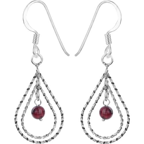 Women Sterling Silver Teardrop Natural Garnet Dangle Drop Earrings Valentines Gifts for Her Girlfriend Girl Birthstone Jewelry