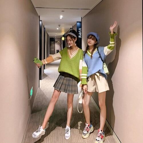 H9531 College Style V-neck Sweater Women Autumn Winter Long Sleeve Casual Warm Pullover Girl Student High Quality Jumper Tops