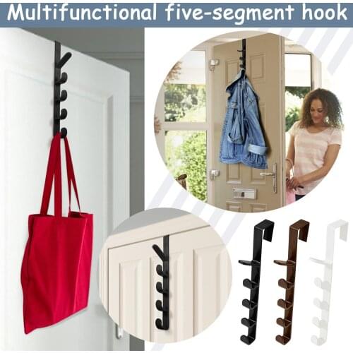 1pc Over The Door Hook Multi-Purpose Hooks Wall Hanger Mounted 5-hooks Heavy-duty Organizer Punch-free Coats Hats Storage Rack
