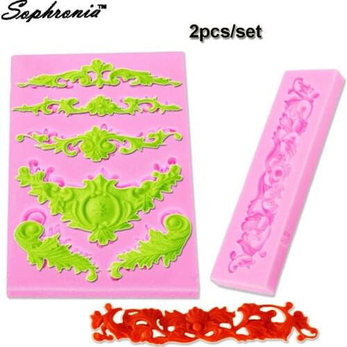 10PCS/SET European relief Flower Border Molding Silicone Mold Baking Fondant Decorating Tools Cake Tools Baking c092 2PCS/SET