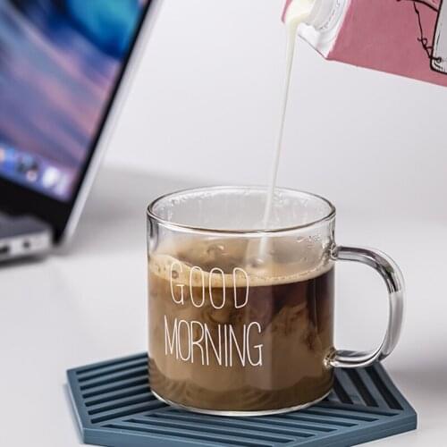 400ml Good morning Letter Glass Mug Coffee Cup With Handle Couple Cups For Breakfast Milk Tea Juice Cold Brinkware Beer