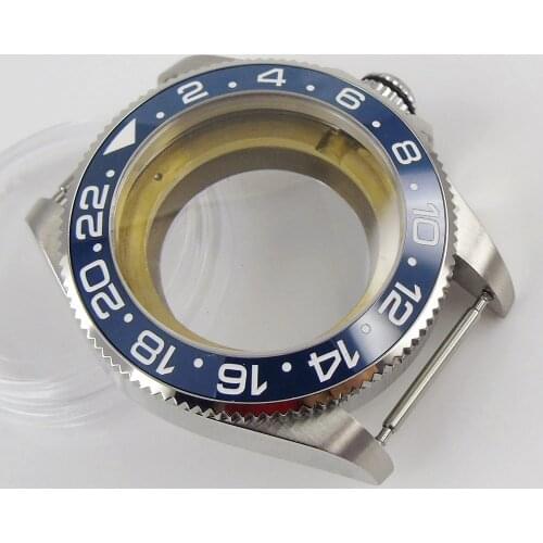 43mm Blue Bezel Sapphire glass ceramic transparent Watch Case fit Miyota 82 series movement