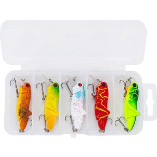 5 PCS/lot 5.5cm 3.5g insects grasshopper double hook fishing lures flying wobbler lure hard bait artificial bait bass swimbait