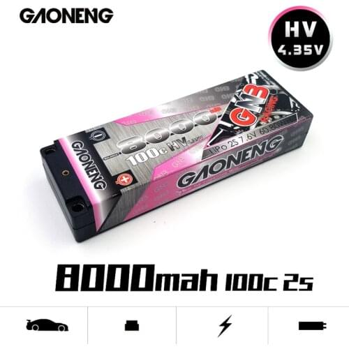 Gaoneng GNB 8000mAh 2S 7.6V HV 100C/200C Hardcase LiHV Recharge LiPo Battery pack with Deans T Plug for 1:10 1/10 RC Car Boat