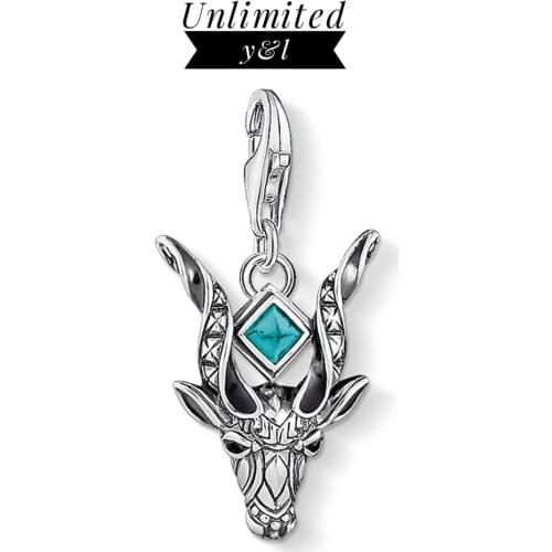 Antelope Charms Dangle Pendant for Bracelet Necklace 925 Sterling Silver Blue Stone Animal DIY Jewelry Making Accessories Women