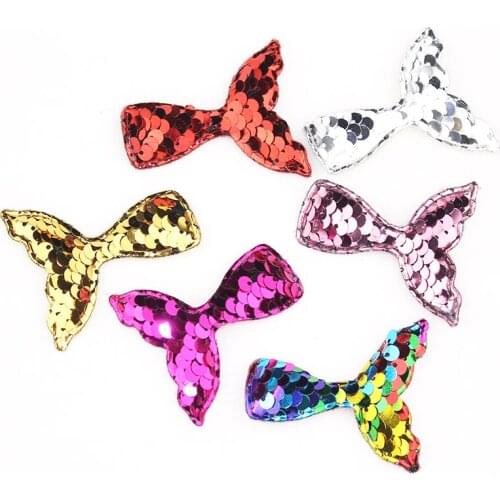 28Pcs 5*5.5cm Glitter Sequin Mermaid Tail Padded Appliques for childrens crafts headwea Hairpin Decor Accessories