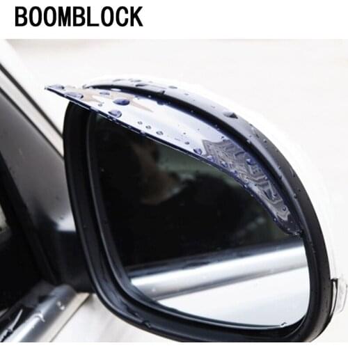 BOOMBLOCK 2x Universal Rear View Mirror Rain Eyebrow Block Sunshade Flexible PVC Weather Strip Protector Car-styling Accessories