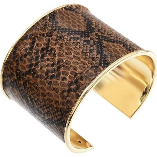 Turkey Snake Leopard Leather Bracelets for Women Unique Snakeskin Pattern Leather Cuff Bracelet Jewelry&Bangles Vintage Jewelry
