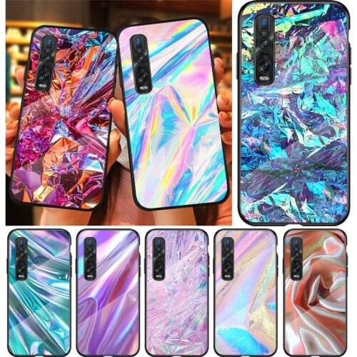 Tempered Glass Cover Glitter Iridescent Color For OPPO A9 2020 A52 Find X2 Lite Realme 7 7i 6 5 Pro C3 XT Shockproof Phone Case