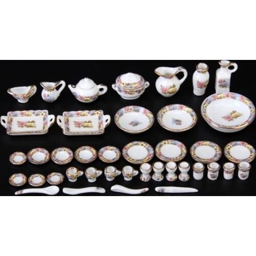1:12 Dolls House Miniature Dinner Ware Porcelain Tea Set Dish Cup Plate 40 pcs