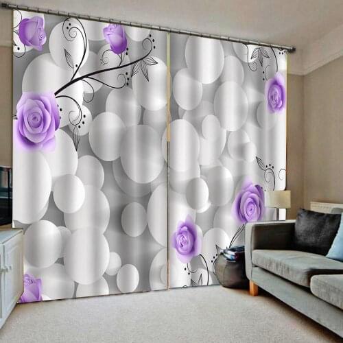 Purple rose curtains 3D Window Curtain Decoration curtains Luxury Blackout For Living Room
