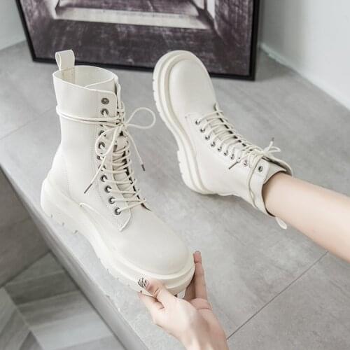 GOOHOJIO 2020 New Lace-up Ankle Boots Women Size 35-40 Autumn All-match Womens Thick Boot Fashionable Plus Velvet Ladies Boots