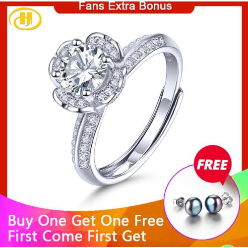 Hutang White Moissanite Ring Solid 925 Sterling Silver Rings Bouquet of Flowers Fine Jewelry for Womens Unique Design