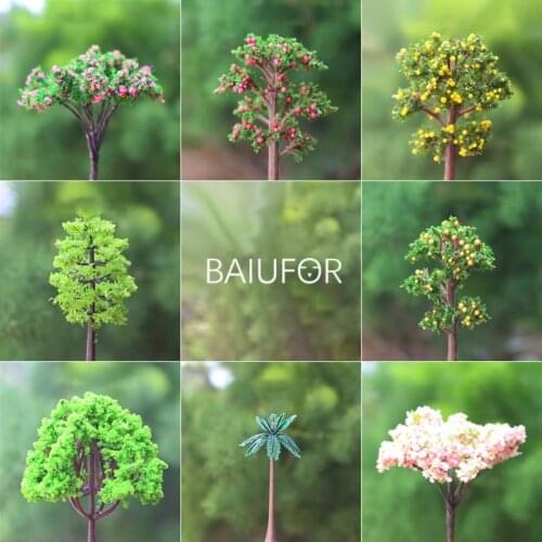 BAIUFOR Simulation Tree Mini Fake trees Willow, Maple, Flower Tree, Fruit Tree DIY Terrarium Figurines Mini Garden Decor