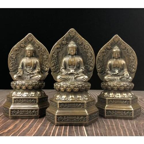 China brass archaize Three Saints Buddha crafts statue A set