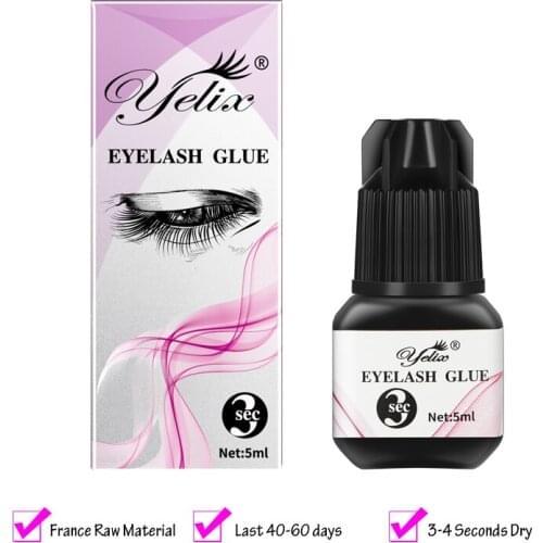 Yelix Individual False Eyelash Glue Black Superdry Eyelashes Extension Glue waterproof for Professional Thickened 3-4 S & 5ml