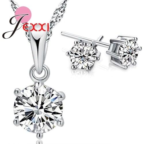 Top Quality Romantic Wedding Jewelry Set Austria Crystal Stud Earrings 925 Sterling Silver Pendant Necklace Best Quality