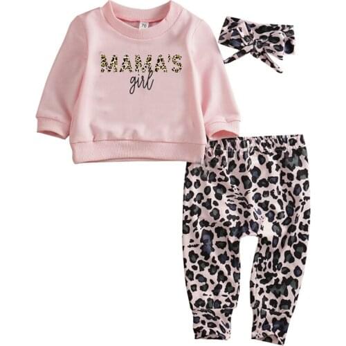 3PCS Set Newborn Kids Baby Girls Outfits Clothes Tops T-shirts Long Sleeve+Leopard Pants Legging+Headband Casual Fall Clothing