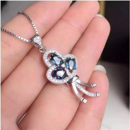 Pendant Origin sapphire necklace pendant Free shipping Natural blue sapphire 925 sterling silver 4*5mm 3pcs gems