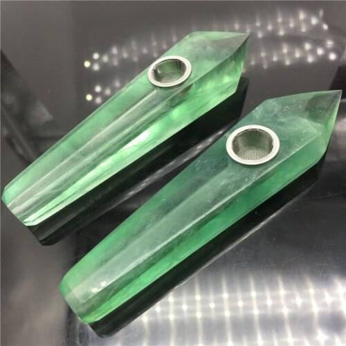 Hot Selling 1PC Rare Natural Green Fluorite Quartz Crystal Wand Pipe With Hole Healing Wand Crystal Pipe Gemstone Crafts Gift