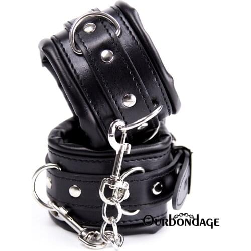 Ourbondage Adjustable PU Leather Thicken Sponge Handcuffs Ankle Cuff Restraints BDSM Bondage Sex Toys