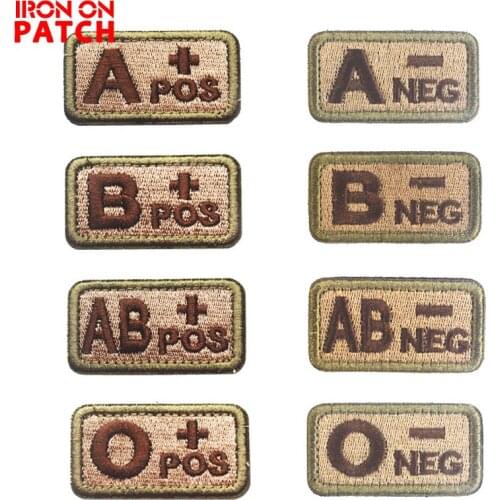 Blood Type Patches Hook Loop Embroidery Military Tactics Badge For Coat Backpack DIY Sewing Fabric A+POS O-NEG Patches