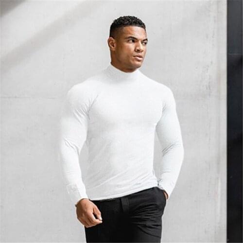 New Fashion Solid Color Fitness Middle Collar Mens Long Sleeve Breathable Sports Autumn and Winter Trend Slim Sports T Shirt