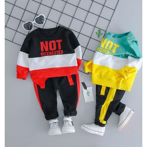 2021 New Toddler Kids Baby Boys Letters T Shirt Tops+ Stripe Pants Outfits Newborn Clothes Set Children Suit High Quality 1-4 Y