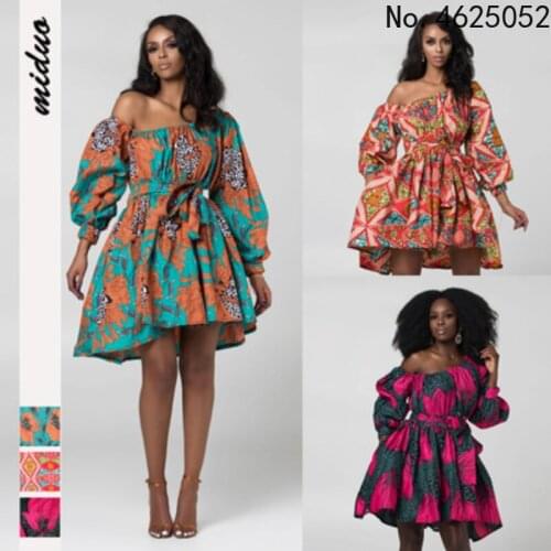 New Sexy Shoulder Off Floral Dress Fashion Long Sleeve Women African Dashiki Print Dress African Party Dresses African Clothes