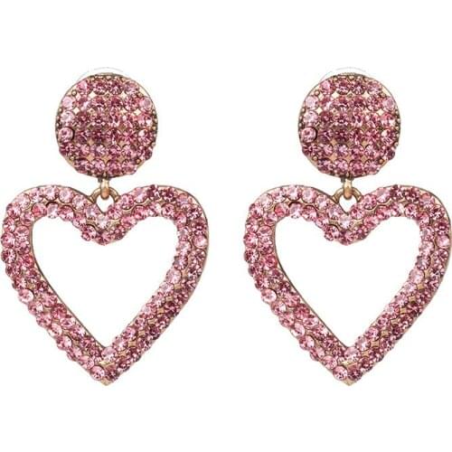 New Heart Colorful Rhinestone Dangle Drop Earrings Crystals Beads Hollow Hanging Jewelry Accessories For Women Wholesale
