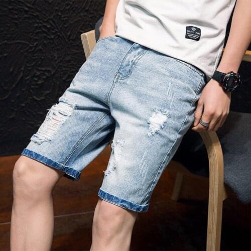 New Streetwear Mens Retro Hole Jeans Shorts Bermuda Retro Hole Casual Casual Summer Straight Denim Shorts Men Code 27-36 Jeans