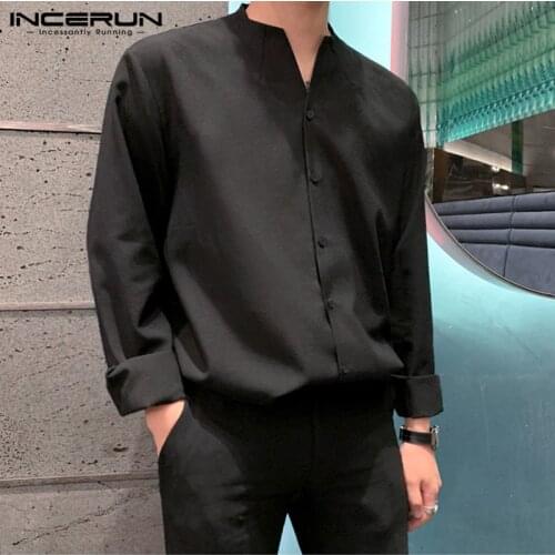 2021 Fashion Men Brand Shirt Solid Long Sleeve Button V Neck Chic Streetwear Casual Blouse Korean Style Shirts Camisas INCERUN 7