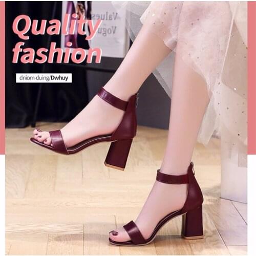 British style thick heel open toe back zipper fashion sandals female hollow large size fashion high heels