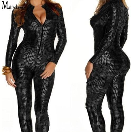 Sexy Lingerie Bodysuit Snake Jumpsuit PVC Latex Catsuit Nightclub Costumes Women Sexy Wear Fetish Patent Leather Game Uniforms