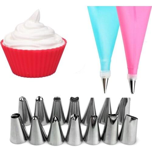 Silicone Kitchen Accessories Icing Piping Cream Pastry Bag Stainless Steel Nozzle Set DIY Cake Decorating Tips Set Baking Tools