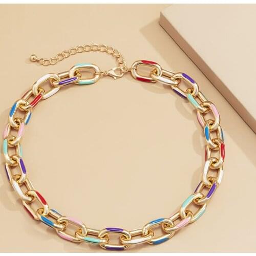 SRCOI Geometric Simple Cross Thick Chain Necklace Fashion Mixed Color Enamel Metal Necklace Women Party Jewelry Accessories