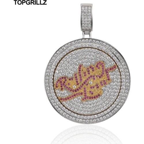 TOPGRILLZ New Music Note Spinner Pendant Necklace Iced Out Hip Hop/Punk Gold Silver Color Chains For Men CZ Charms Jewelry Gift