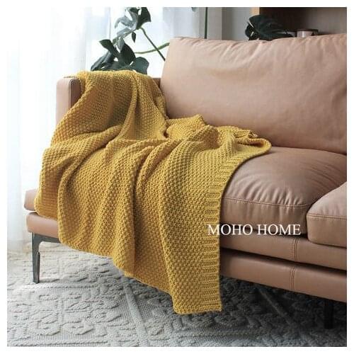 Nordic INS Knitted Wool Blanket Summer Nap Single Casual Blanket Sofa Air Conditioning Blanket Wool Blanket Turmeric