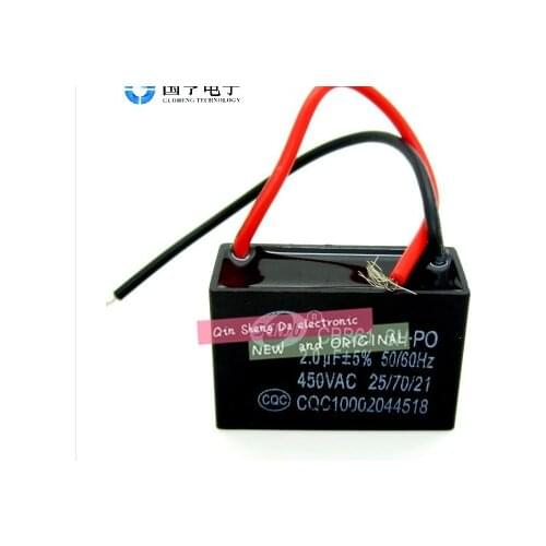High Quality 10pcs CBB61 2UF/450V 5% AC starting capacitor , electronics fan ,anti-explosion LINE: 10CM NEW