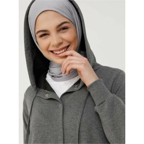 Womens Anthracite Hoodie Detailed Sport Topcoat Turkey Muslim Fashion Hijab Dress Islam Clothing dubai 2021