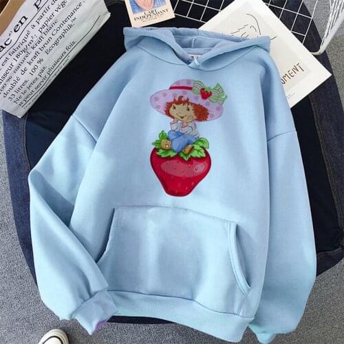 Hoodies For Women Oversized Cute Strawberry Girl Print Kawaii Sweatshirt Top Clothes Hoody Female Winter Full Sleeve Pullover