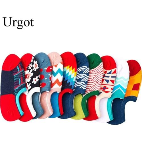 Urgot 5 Pairs Womens Socks Happy Kawaii Socks Women Female Silicone Anti-skid Invisible Cotton Socks Summer Meias Calcetines
