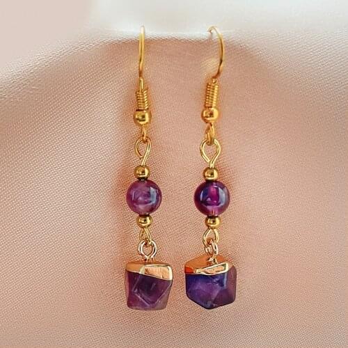 Natural Stone Earrings for Women 2021 Wholesale Dangle Earrings Polygon Pendant Tassel Earrings Halloween Earrings