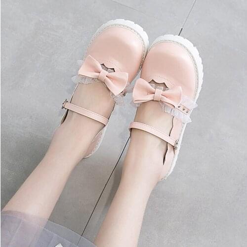 Harajuku shoes bow japanese sweet lolita shoes platform women retro women shoes round head bowknot kawaii shoes women 2021