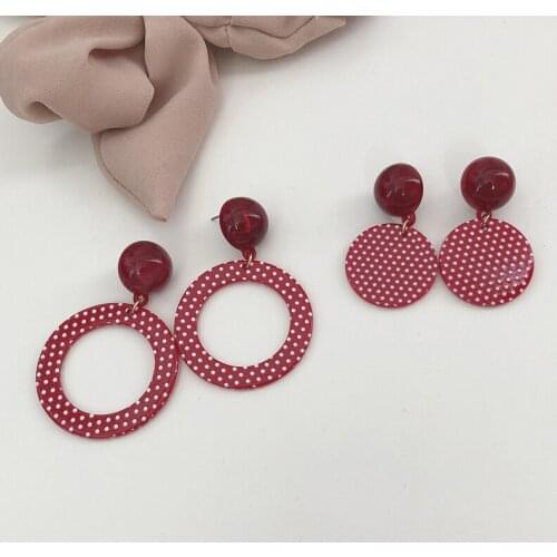 YAOLOGE Handmade Vintage Red Wave Point Hollow Out Dangle Earrings For Women Girl Korean Jewelry 2019 Acrylic Geometric Earring