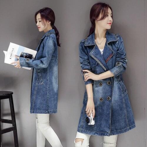 Casaco Feminino Denim Trench Coat Korean Style Vintage Womens Trench Coats Woman Clothes Abrigo Mujer Windbreaker KJ131